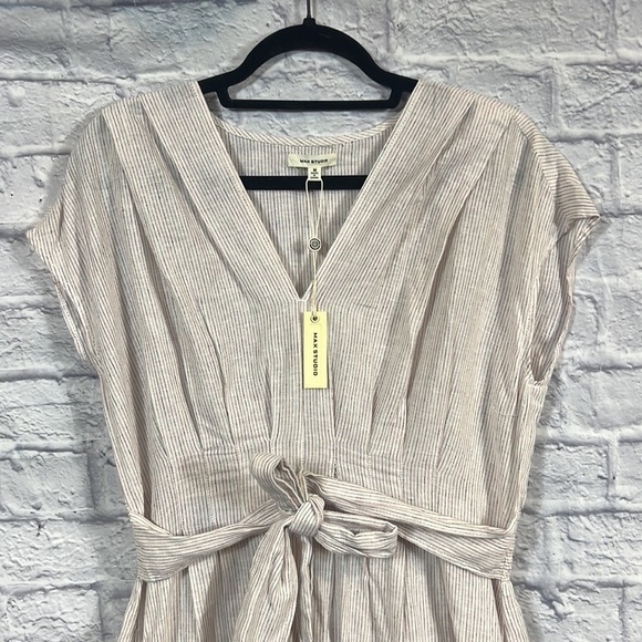 Max Studio Women's Cotton Tie Front Midi Dress | size medium | hi/low hem - Picture 3 of 10